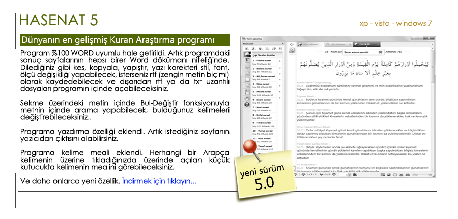 Hasenat 5 Dünyanın en gelişmiş Kuran Araştırma Programı 